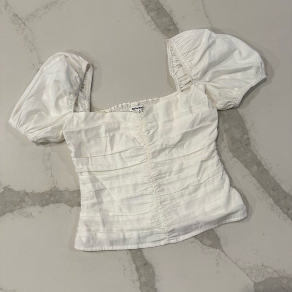 Reformation x Anthropologie Radish Puff Sleeve Ruched Top Womens 4 White ZipBack - Picture 5 of 13
